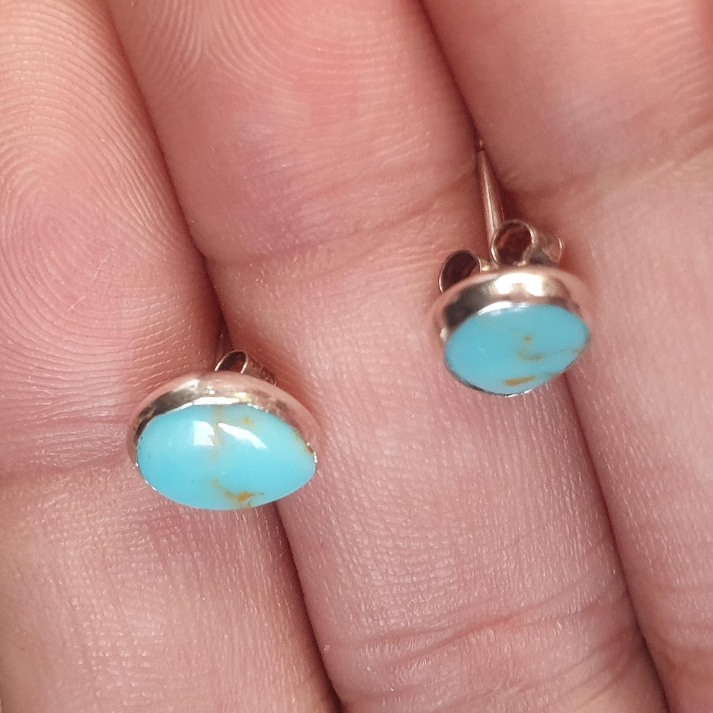 Paisley Pear Teardrop shape Turquoise Gemstone Studs 1cm, Cute Little Elegant Handmade Jewelry, Casual Everyday Style and Fashion, Trendy