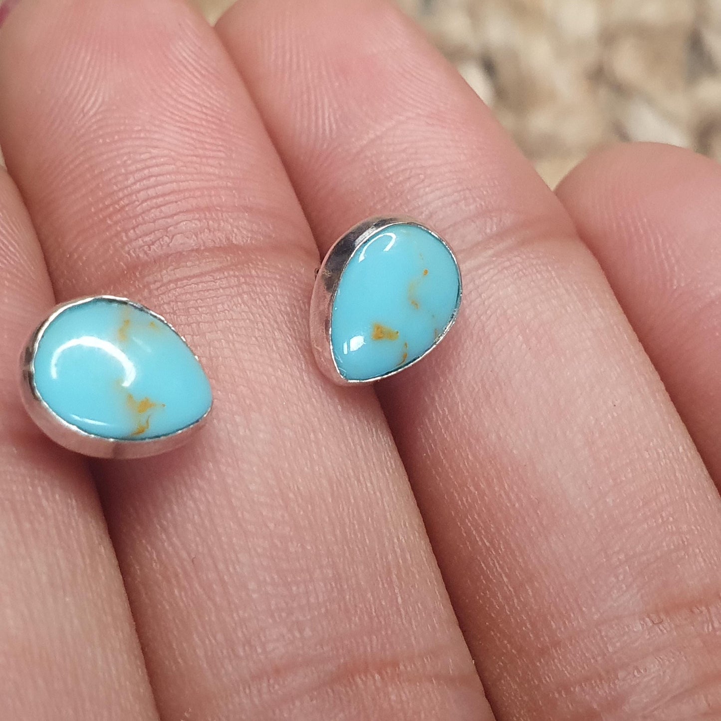 Paisley Pear Teardrop shape Turquoise Gemstone Studs 1cm, Cute Little Elegant Handmade Jewelry, Casual Everyday Style and Fashion, Trendy