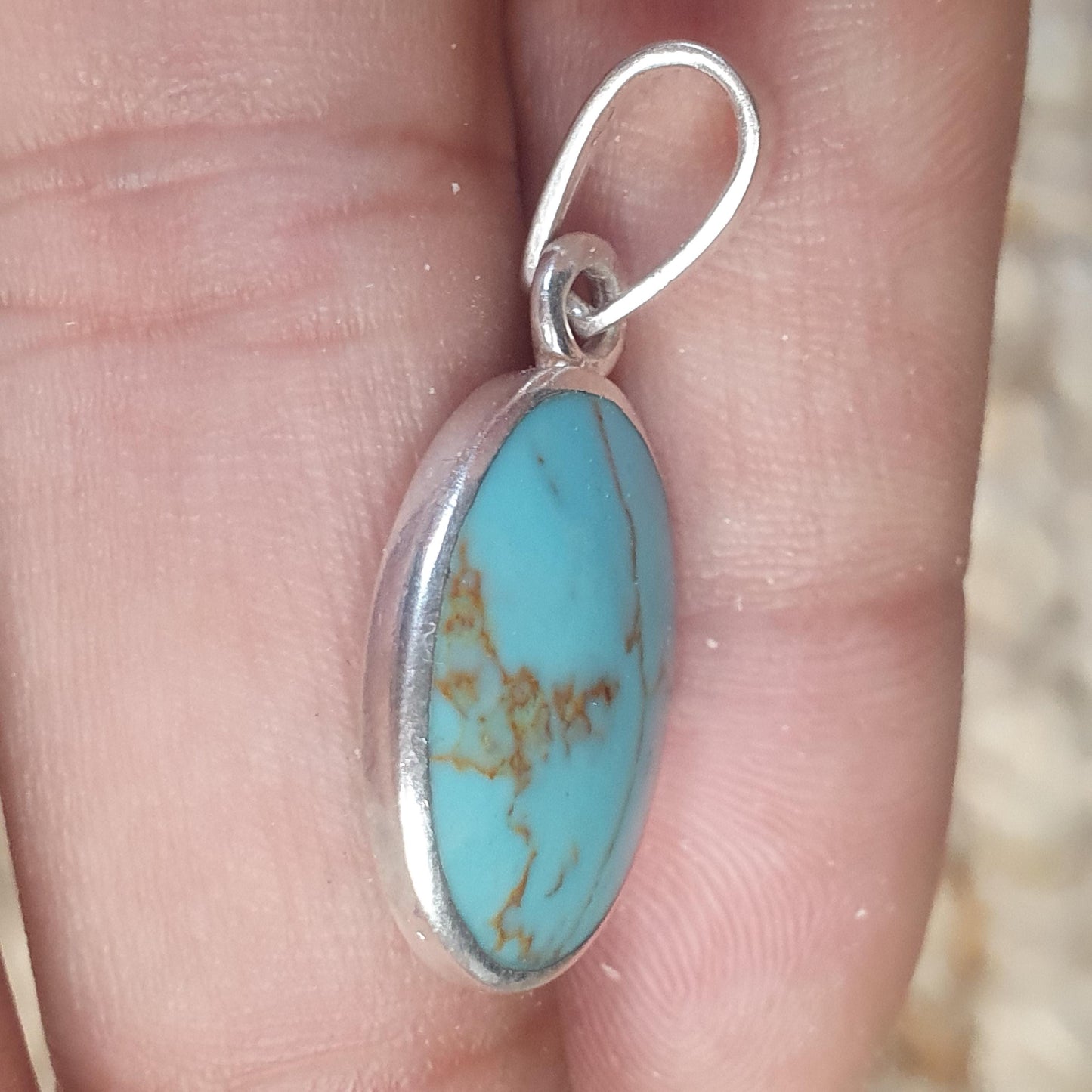 Beautiful Oval Turquoise Gemstone Pendant Pale Blue, Sterling Silver Dainty Everyday Wear, Casual Stylish and Stackable, 30mm Unique Jewelry