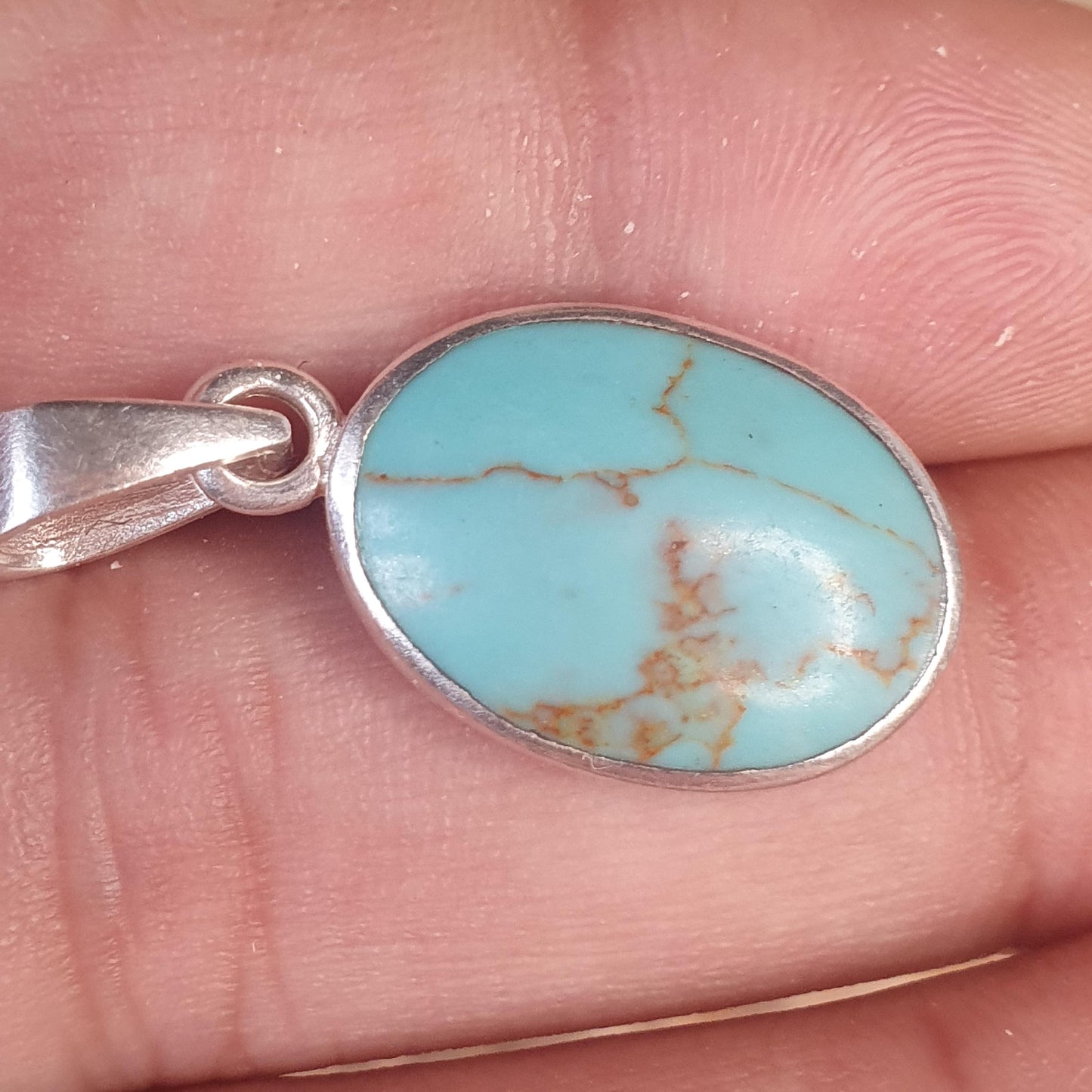 Beautiful Oval Turquoise Gemstone Pendant Pale Blue, Sterling Silver Dainty Everyday Wear, Casual Stylish and Stackable, 30mm Unique Jewelry