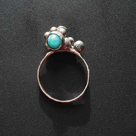 Bubble,bead,cluster,silver,ring,turquoise,centerpiece