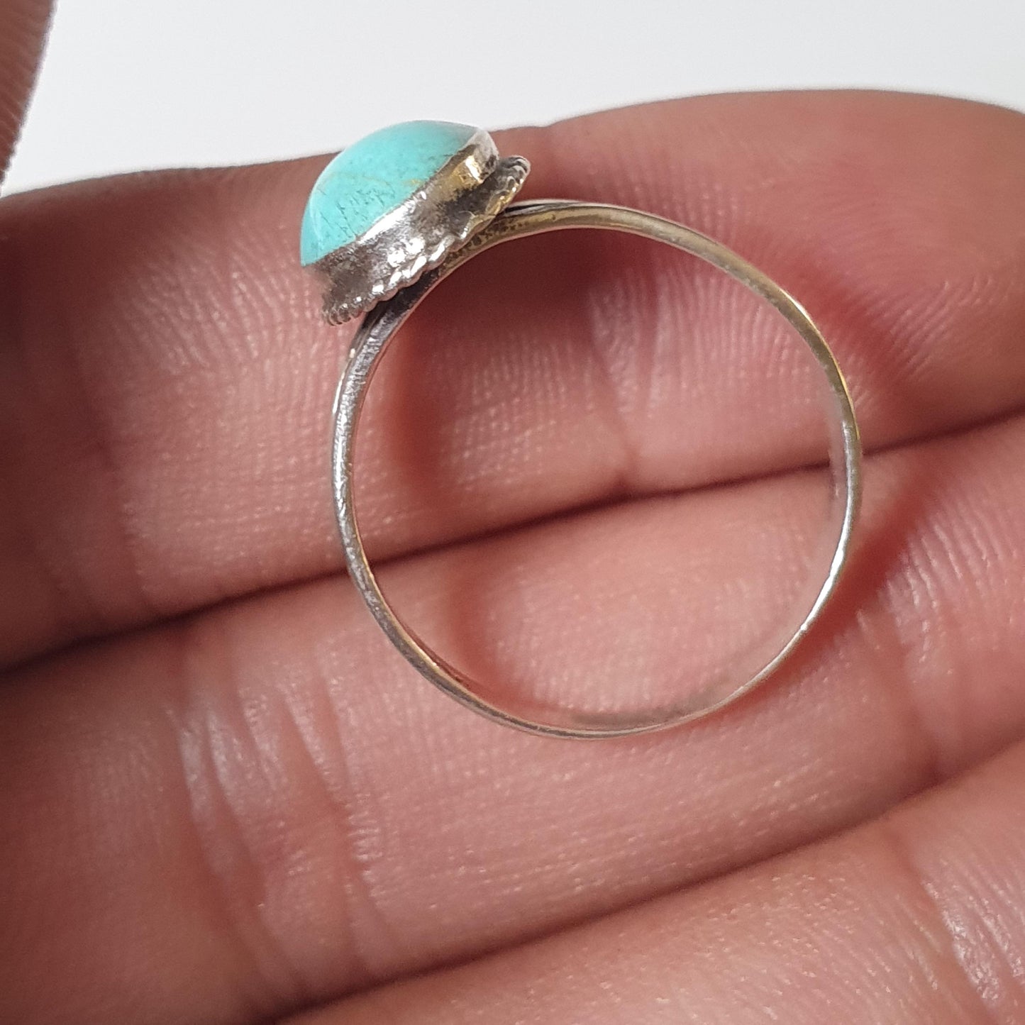 Vintage Silver Ring, Turquoise Gemstone, Sterling Silver, Split Shank, 925, Ring Size Q, Southwestern-style, American Style, Boho-chic