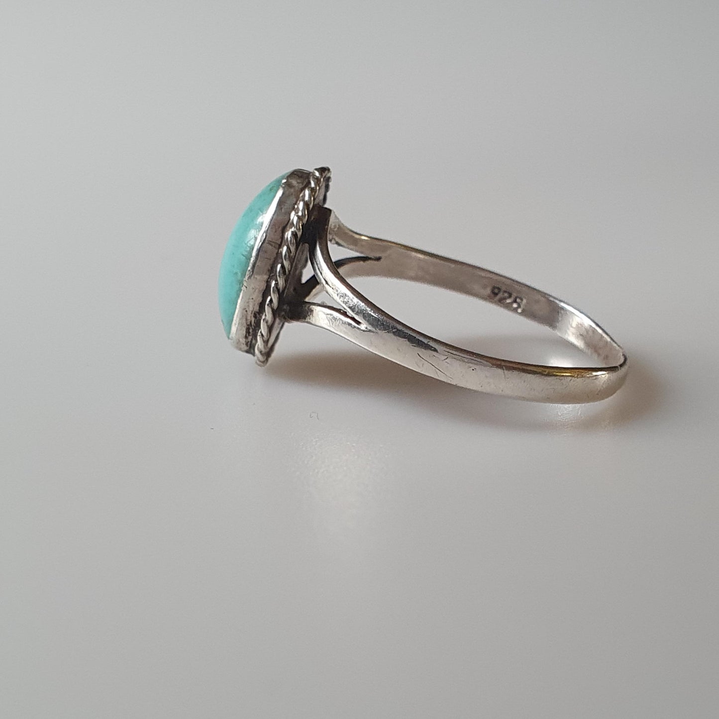 Vintage Silver Ring, Turquoise Gemstone, Sterling Silver, Split Shank, 925, Ring Size Q, Southwestern-style, American Style, Boho-chic