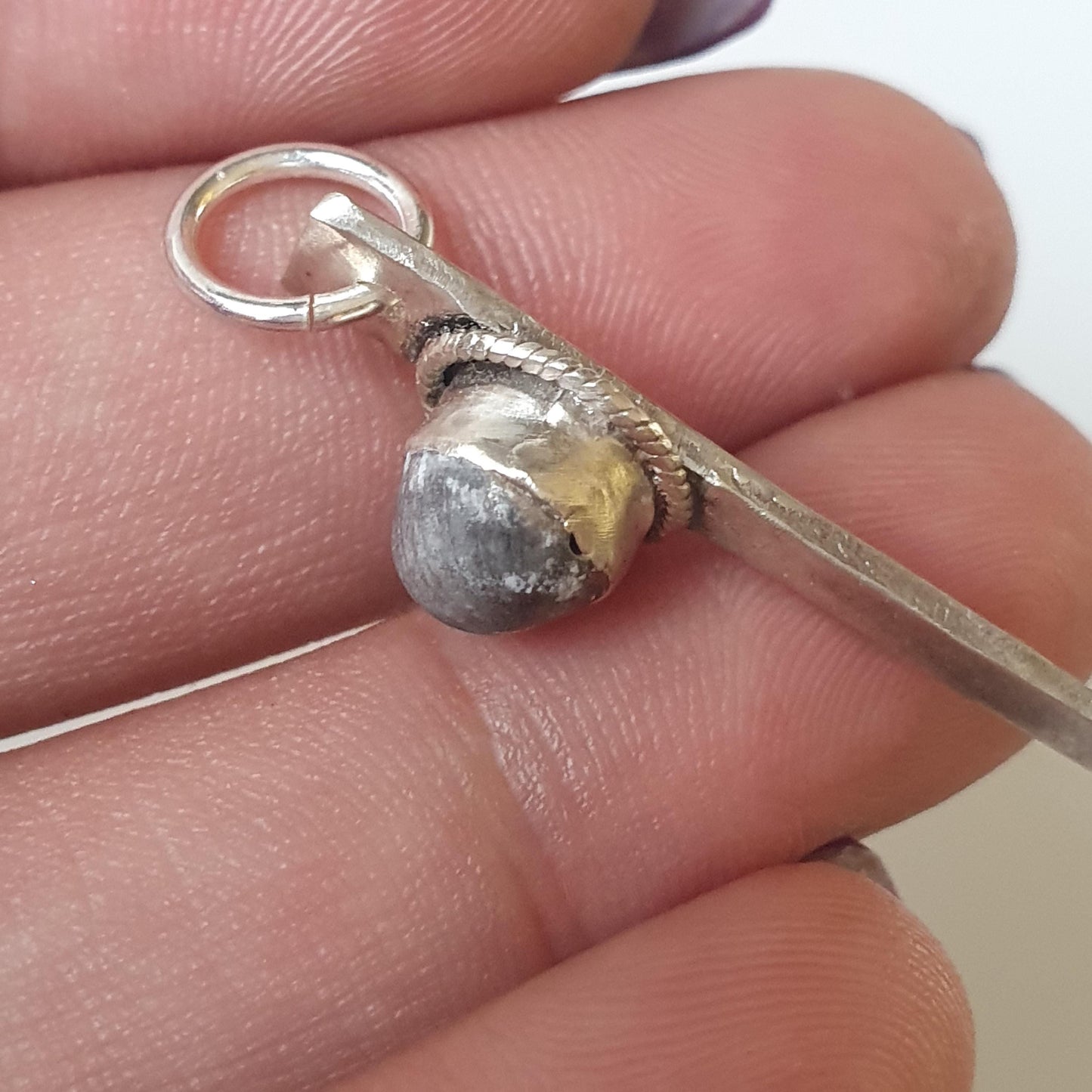 Unique Quirky Strange Pendant with a Grey Bead, Solid Sterling Silver Stamped Lightweight Design, Upcycled Vegan Recycled Jewelry, Charms