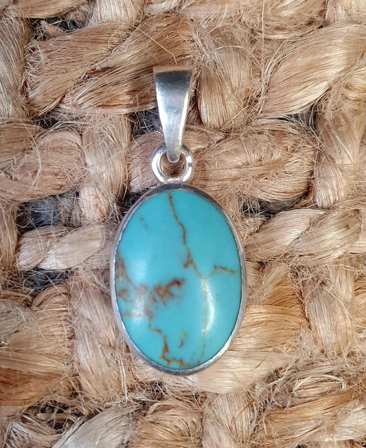 Beautiful Oval Turquoise Gemstone Pendant Pale Blue, Sterling Silver Dainty Everyday Wear, Casual Stylish and Stackable, 30mm Unique Jewelry