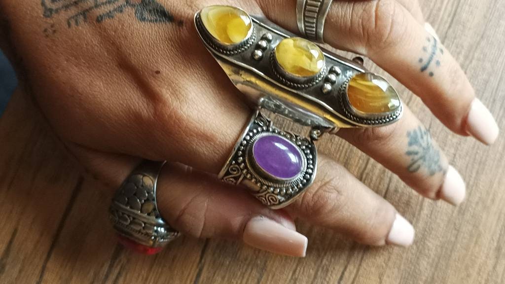 Statement ring, sterling silver ring,suarti ring, bohemian jewelry, amethyst ring, chunky ring, ethnic, tribal,952, gift's, occasions,unisex