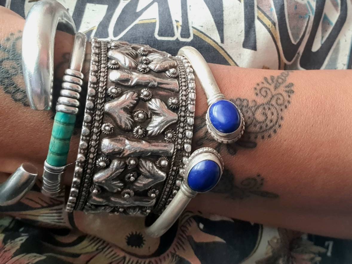 Cuff bangle,cuff, bangle, bracelet, silver jewellery, gift's, vintage, handmade, lapis lazuli, sterling silver bangle, stackable