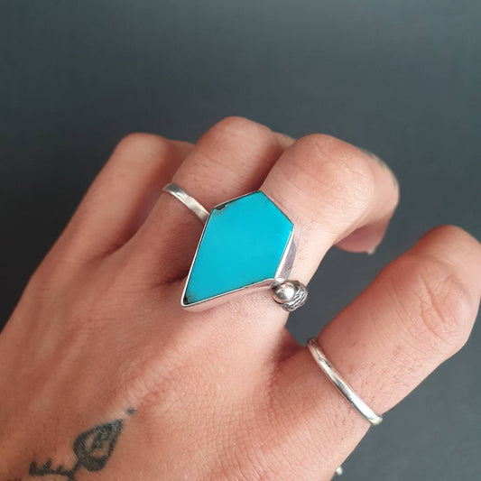 Turquoise ring, triangle ring, tribal ring, aztec ring, silver ring, gifts, sterling silver rings , hexagonal abstract ring.