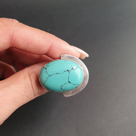 Turquoise ring, Statement Ring, Large spiderweb turquoise & sterling silver Bali ring, Turquoise Bali ring. Turquoise silver jewelry.