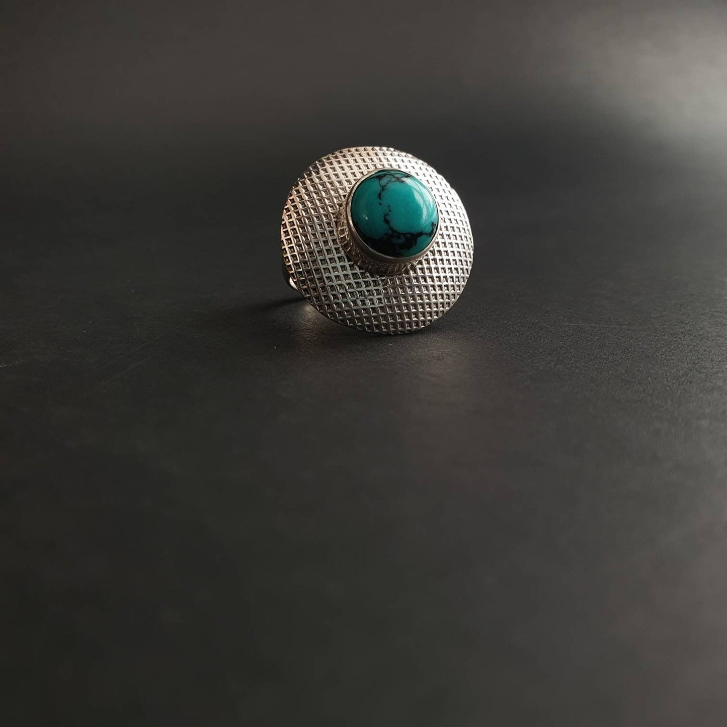 Turquoise Ring Solid 925 Sterling Silver Handmade Women New Jewelry, Unique Statement Gift, Round Shape
