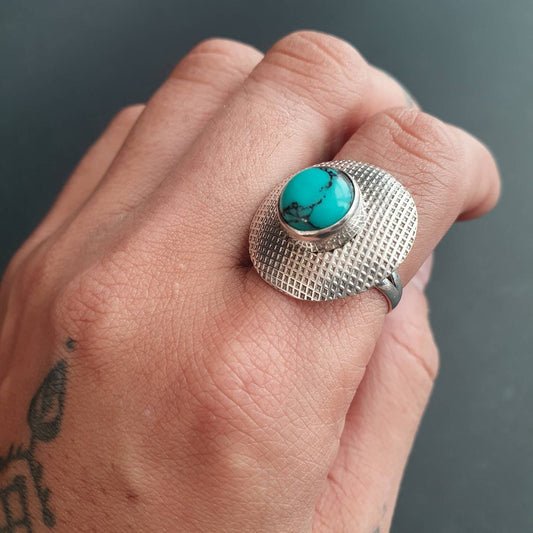 Turquoise Ring Solid 925 Sterling Silver Handmade Women New Jewelry, Unique Statement Gift, Round Shape