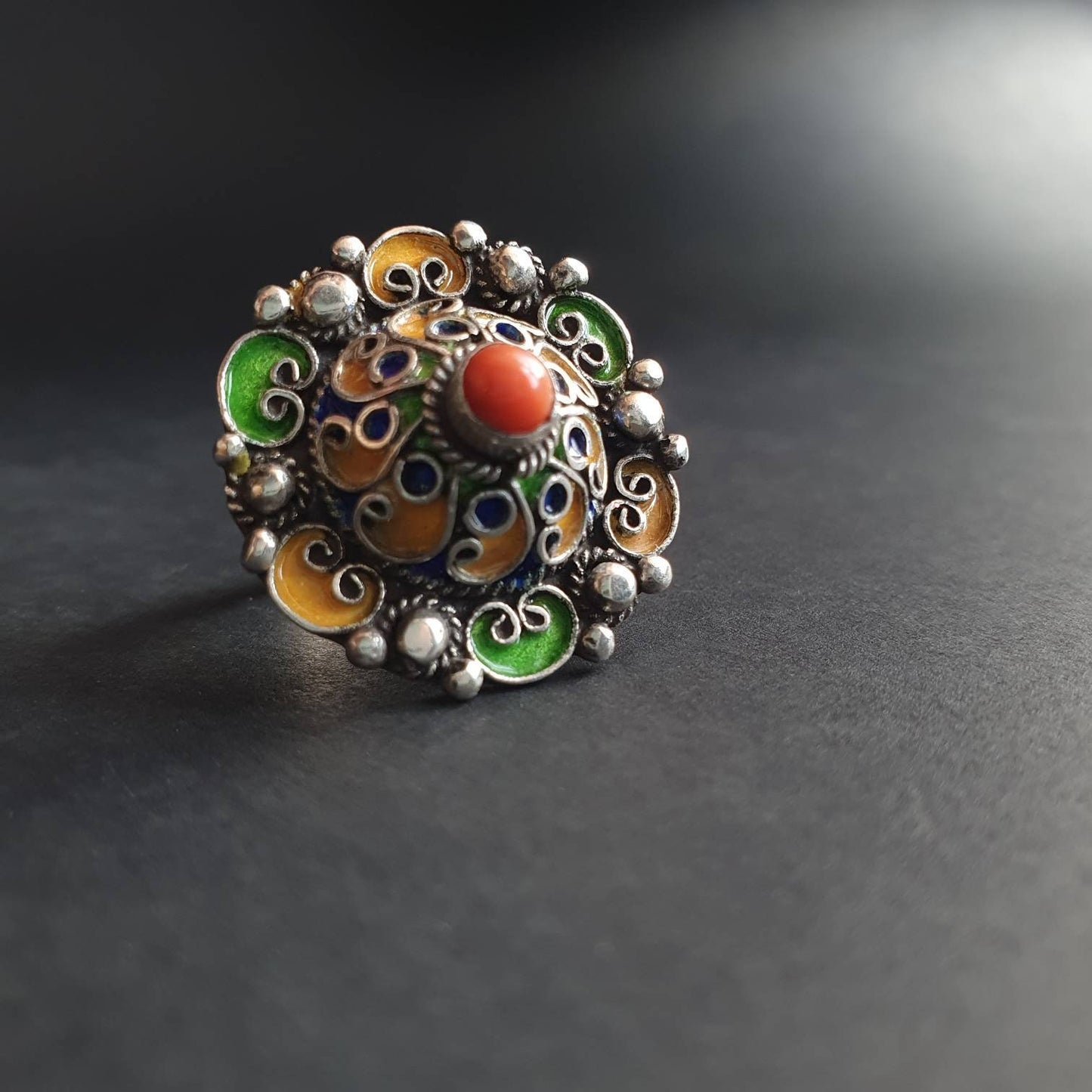 Statement ring, sterling silver ring, enamel ring, sterling silver jewellery, gift's, vintage, handmade, ethnic, tribal jewelry,