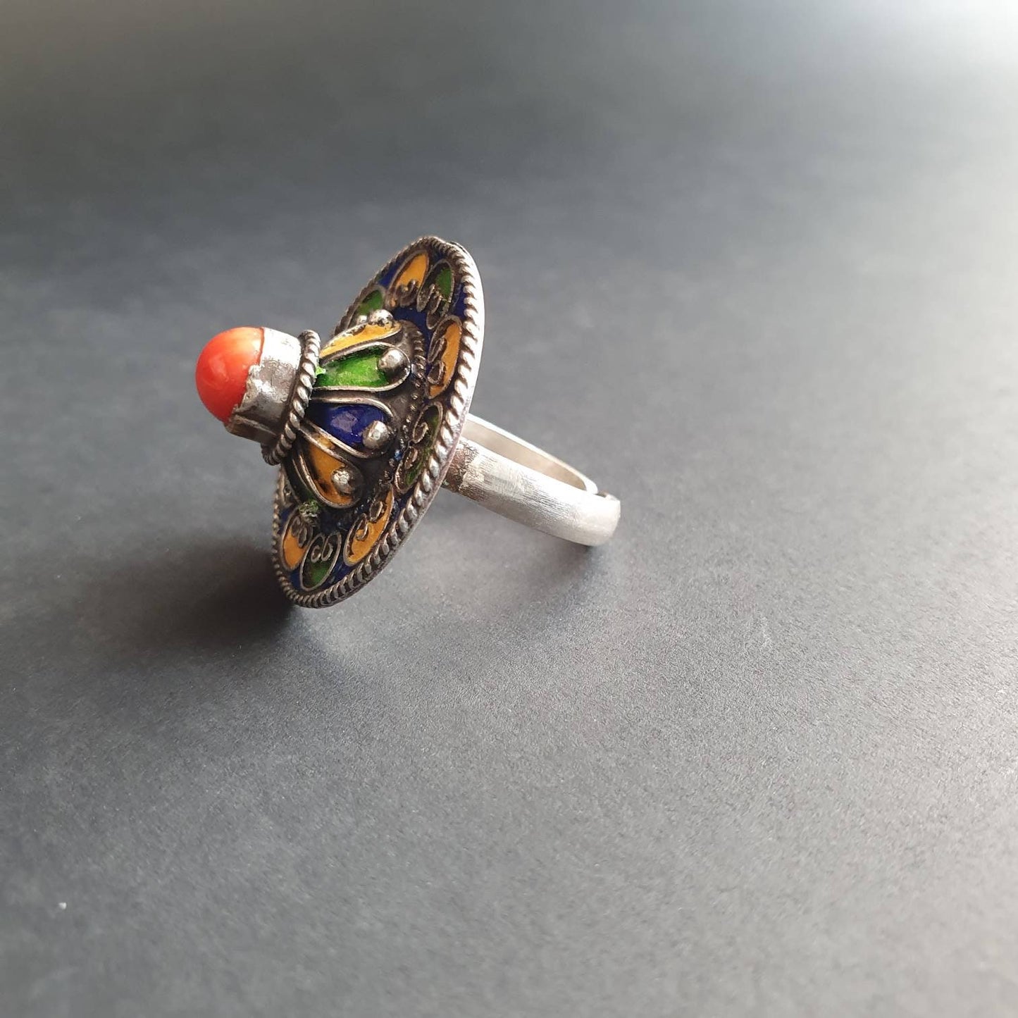 Ethnic ring, sterling silver ring, enamel ring,morrocan jewelry, tribal jewelry, silver ring, statement ring, gifts for all