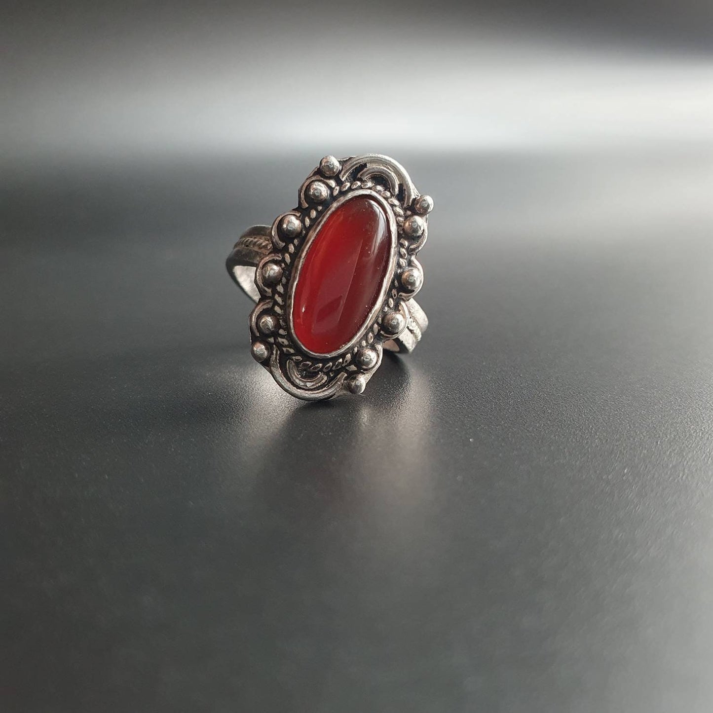 Vintage ring, statement ring, sterling silver ring, carnelian ring, adjustable ring, silver jewellery, gift's, occasions, gothic ring