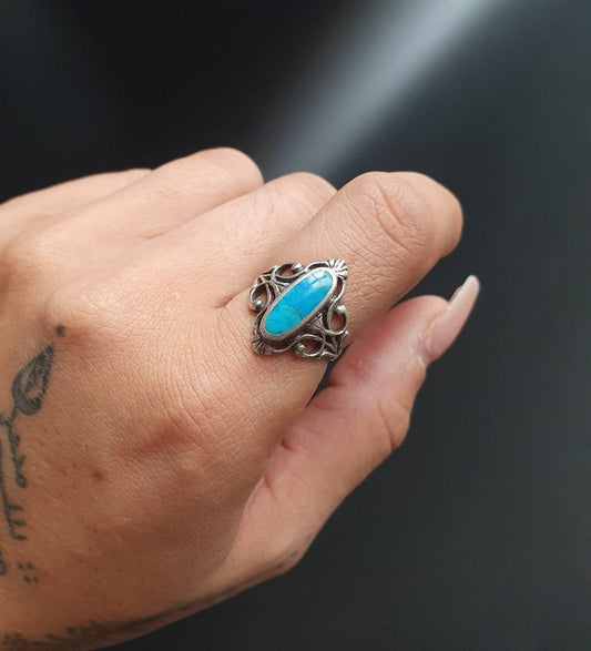 Antique ring, vintage handmade, jewelry, gifts, sterling silver, turquoise gemstone, ring, filigree ring, sterling silver jewelry,925,