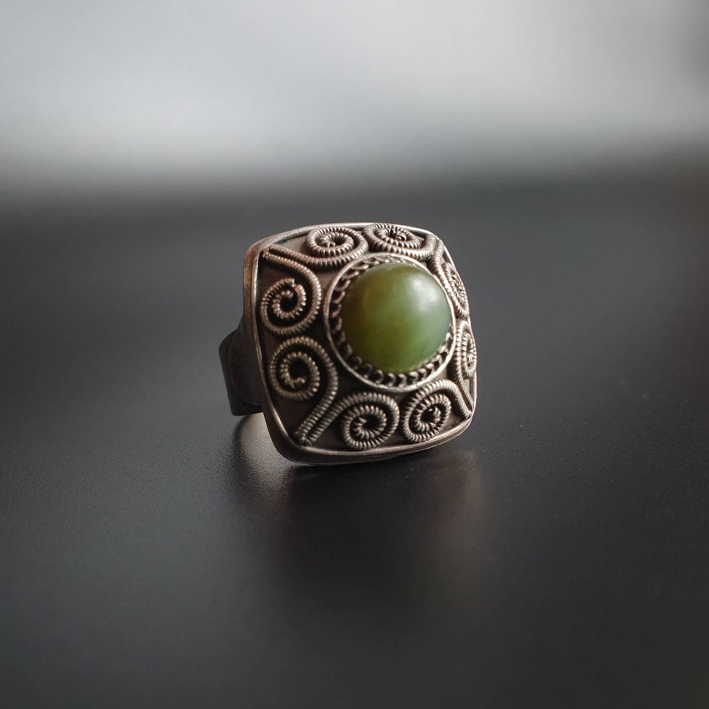Gothic ring, sterling silver ring, statement ring, chunky ring, historical jewelry, gifts,jade gemstone, healing gemstone, unique jewelry