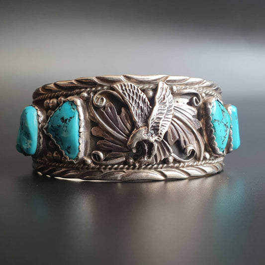 Cuff,Cuff Bangle, Sterling Silver, Statement Cuff, Mens Cuff, Navajo, Turquoise, Silver Cuff, Womens Cuff, Bird Bangle, American, bracelet