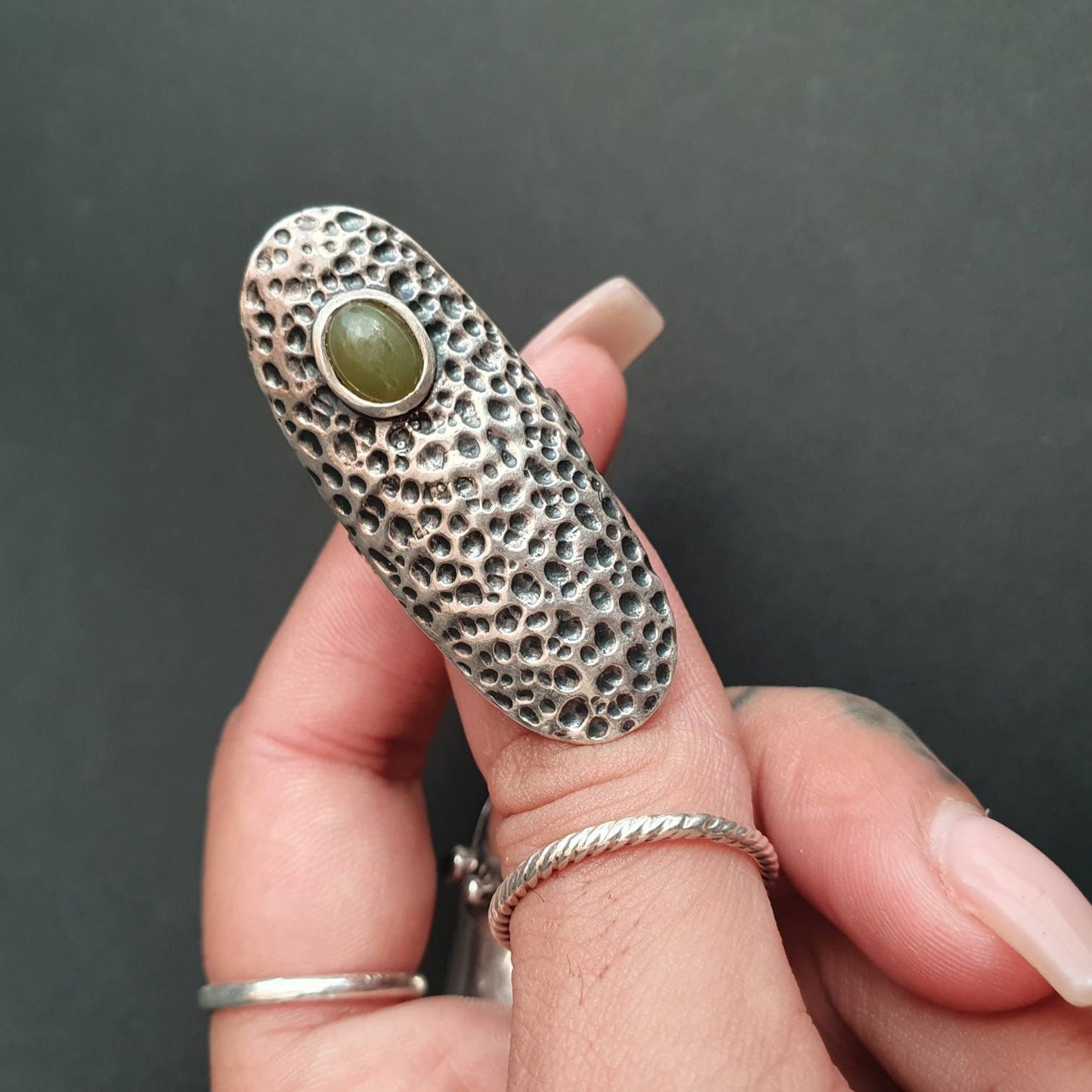 Sterling silver ring, statement ring,jade gemstone, healing ring,mental health, chunky ring,long ring, oversized, statement jewelry,gifts.