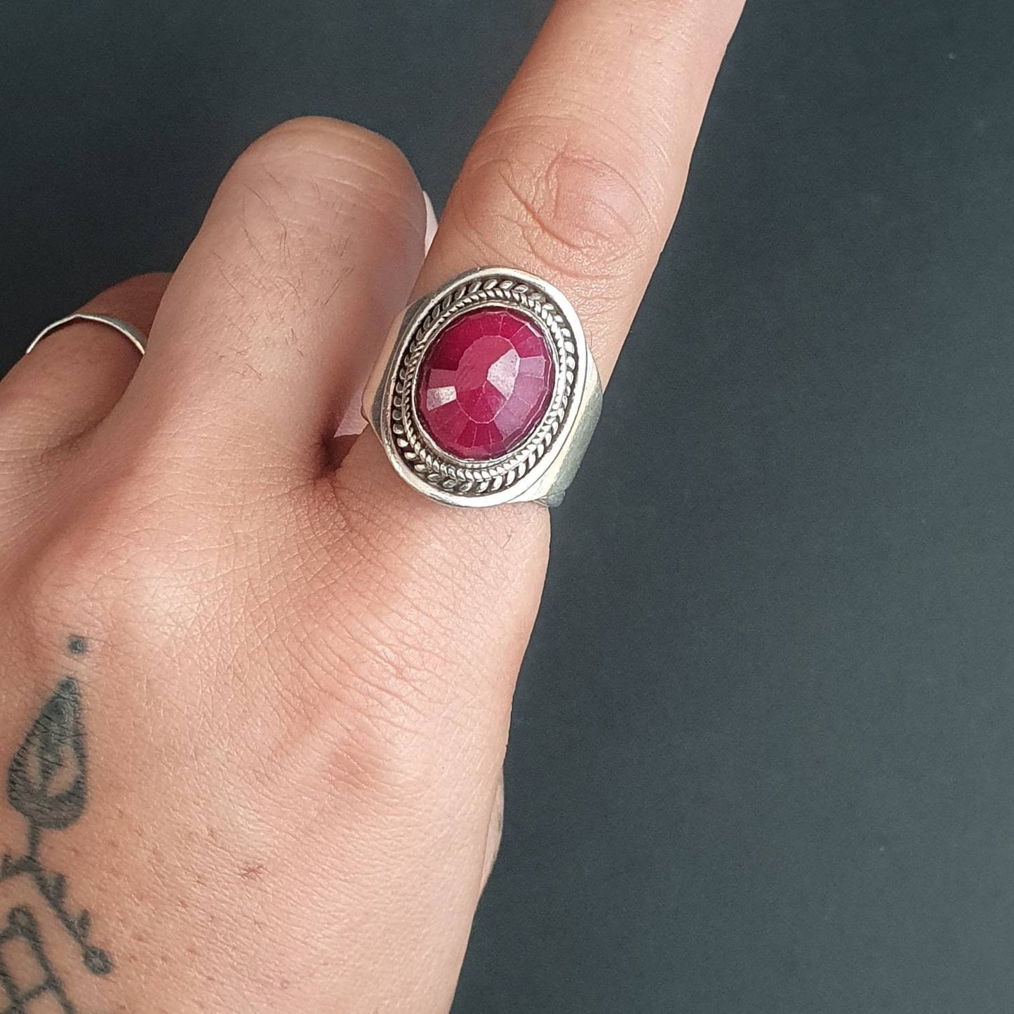 Ruby ring, statement silver ring, faceted Ruby, Chunky statement ring, statement jewellery, 925 ring Ruby setting