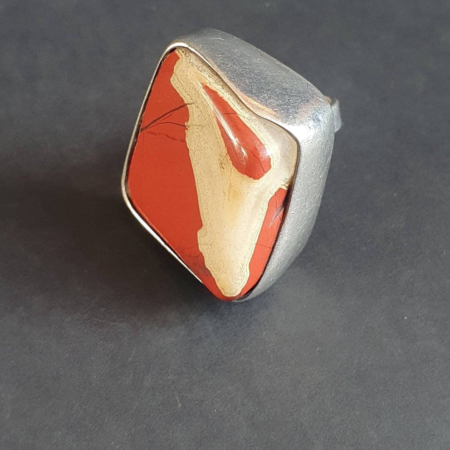 Jasper ring, Red stripe jasper ring, large red river  jasper gemstone in sterling silver Unique statement gifts for all occasions, Rare .