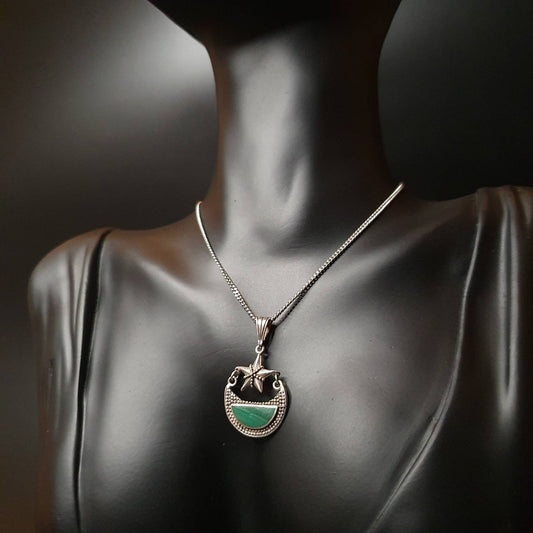 Moon star pendant, sterling silver pendant, astronomy,moon,star, malachite, pendant, necklace, gifts, statement,