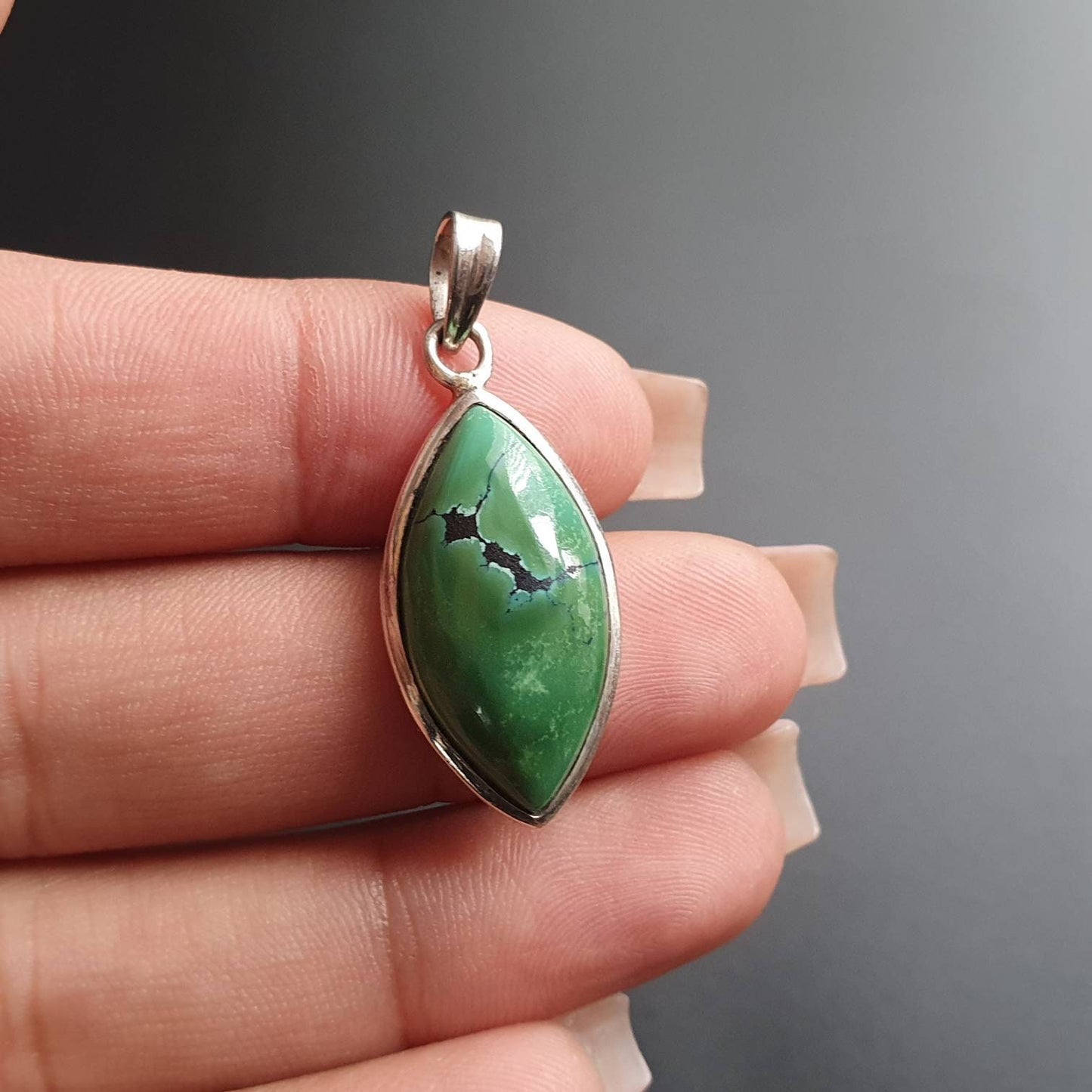 Turquoise Jewellery, Silver Pendant, Green Turquoise gemstone, Sterling Silver Vintage Pendant Necklace, Gift,marquise Gemstone Pendant
