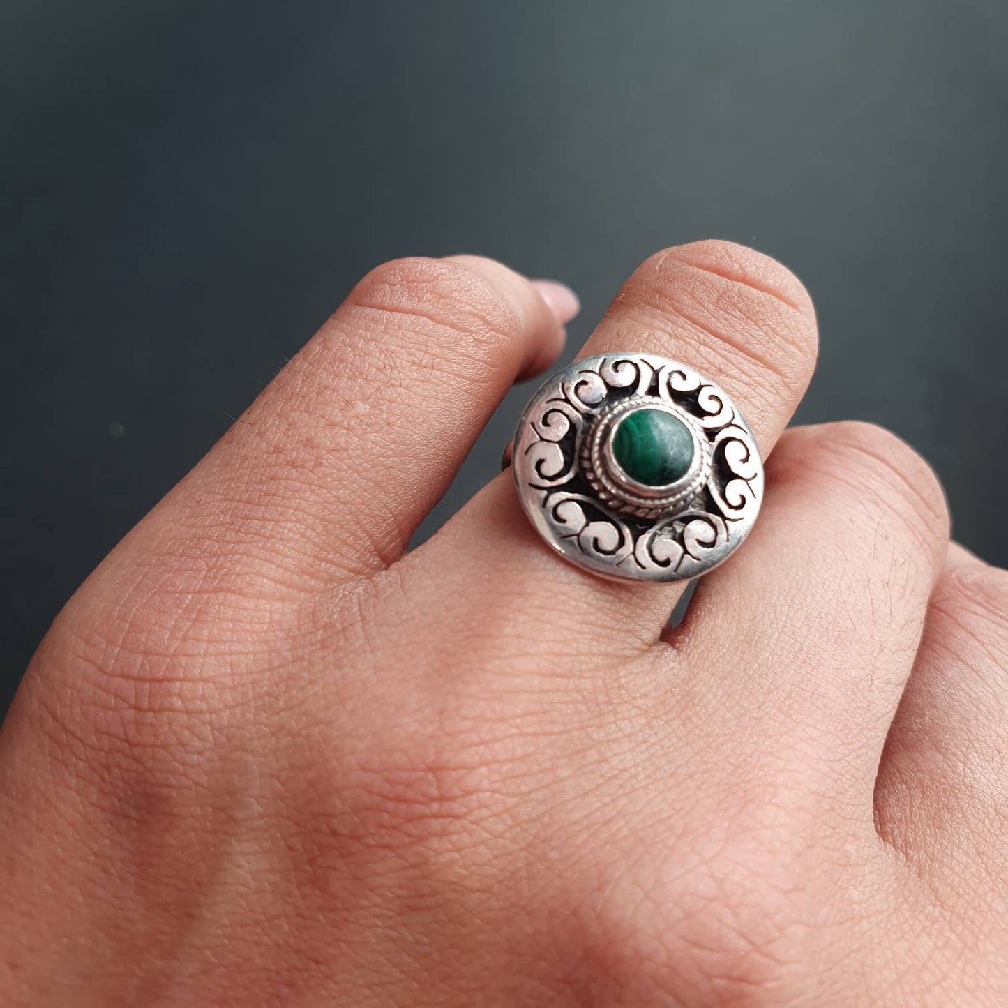 Malachite ring, statement ring,Ethnic ring, Boho Ring, antique victorian sterling silver jewellery, statement ring unisex gifts