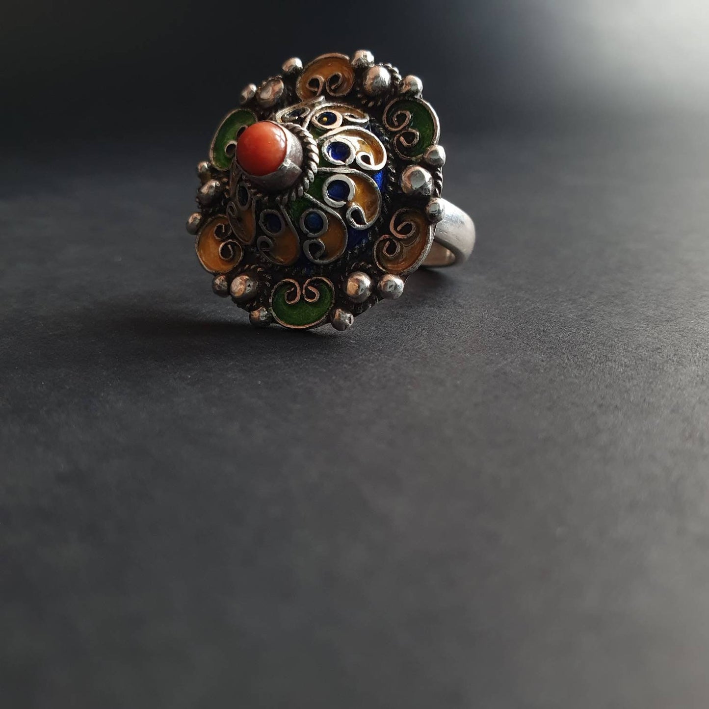 Statement ring, sterling silver ring, enamel ring, sterling silver jewellery, gift's, vintage, handmade, ethnic, tribal jewelry,