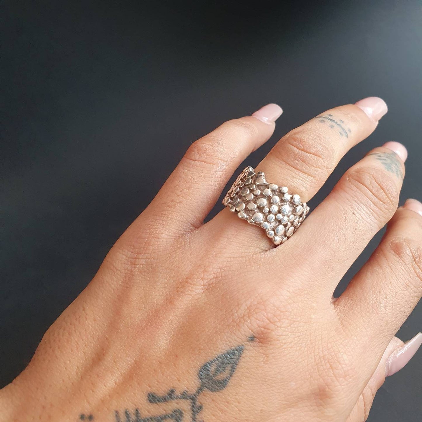 Band ring, sterling silver Statement ball ring textured ring, Chunky ring, gifts for everyone,