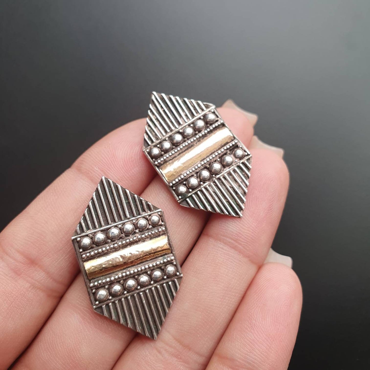 Vintage earrings, stud earrings, pierced ears, Aztec, sterling , tribal, unique,handmade ,elegant and classic, affordable gifts,stylish 925