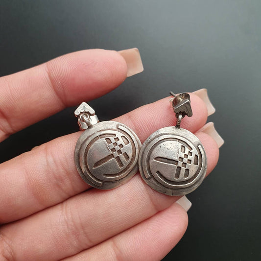 Silver earrings sterling silver earrings 925 circular earrings aztec geometric modernist antique vintage earrings unique gift