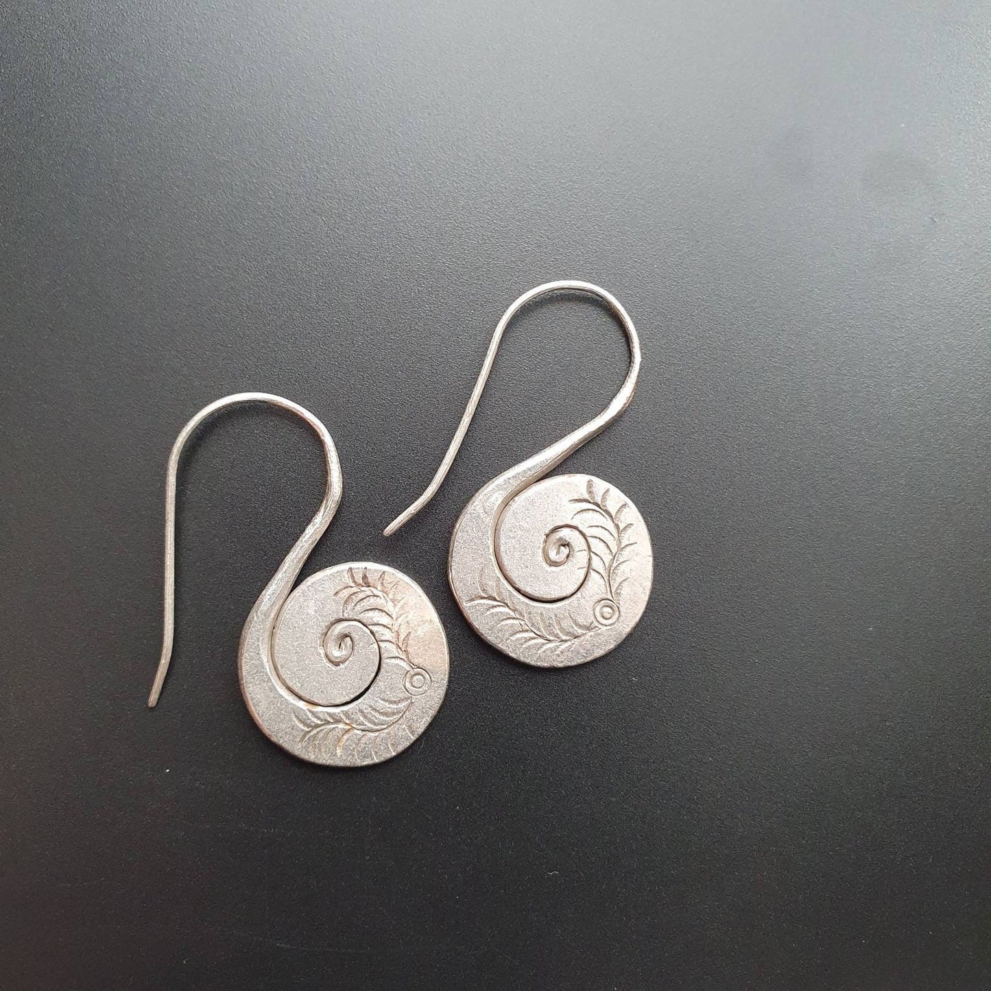Silver earrings, swirl one piece earrings, solid silver earrings, Boho jewellery, tribal earrings, sirius, bali earrings,