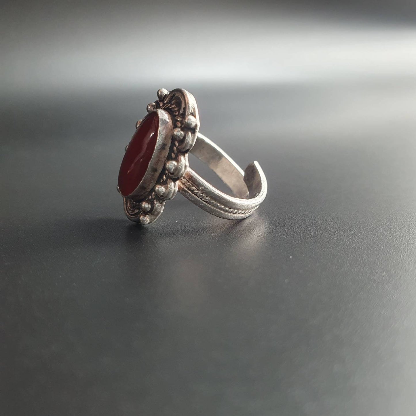 Vintage ring, statement ring, sterling silver ring, carnelian ring, adjustable ring, silver jewellery, gift's, occasions, gothic ring