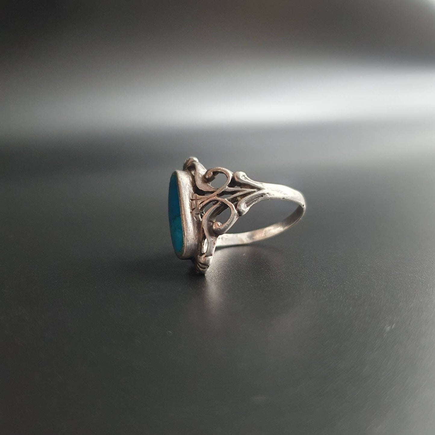 Antique ring, vintage handmade, jewelry, gifts, sterling silver, turquoise gemstone, ring, filigree ring, sterling silver jewelry,925,
