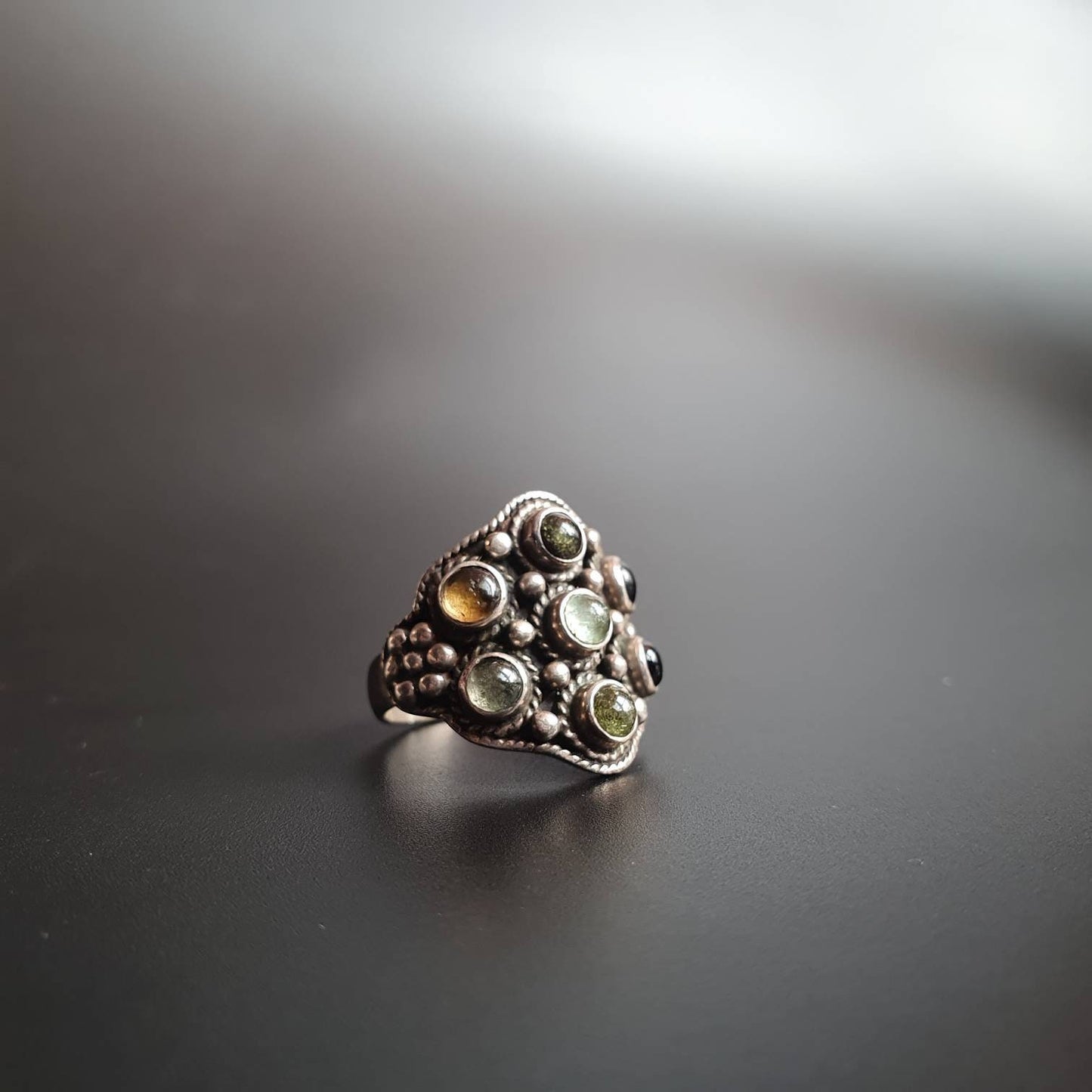 Multi stone ring, sterling silver ring, statement ring, vintage ring, handmade ring,silver,ring, Jewelry, witchy, gothic,gift, nature,