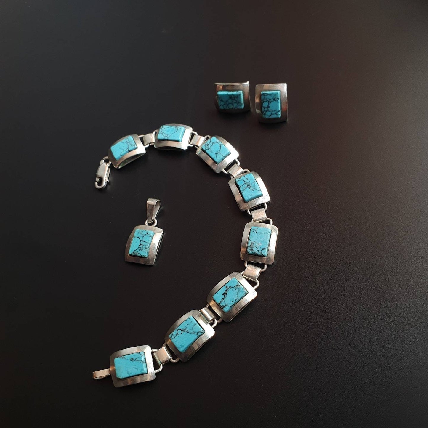 Turquoise earrings, pendant, bracelet, silver jewellery, sterling silver earrings, necklace, gifts, statement bracelet, silver jewellery