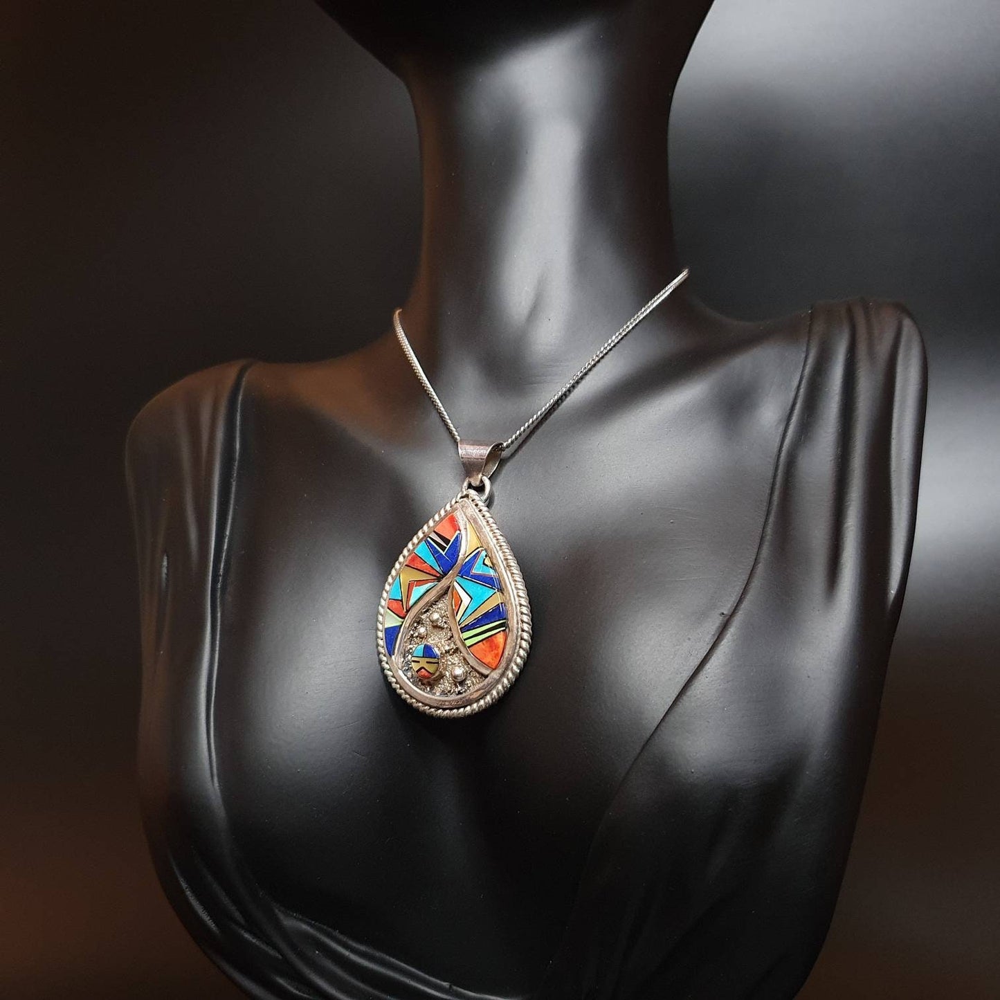 Pendant, zunni Pendant, zuny jewellery, mosaic tiles,sterling silver pendant, statement jewellery ,Navajo jewellery,centerpiece