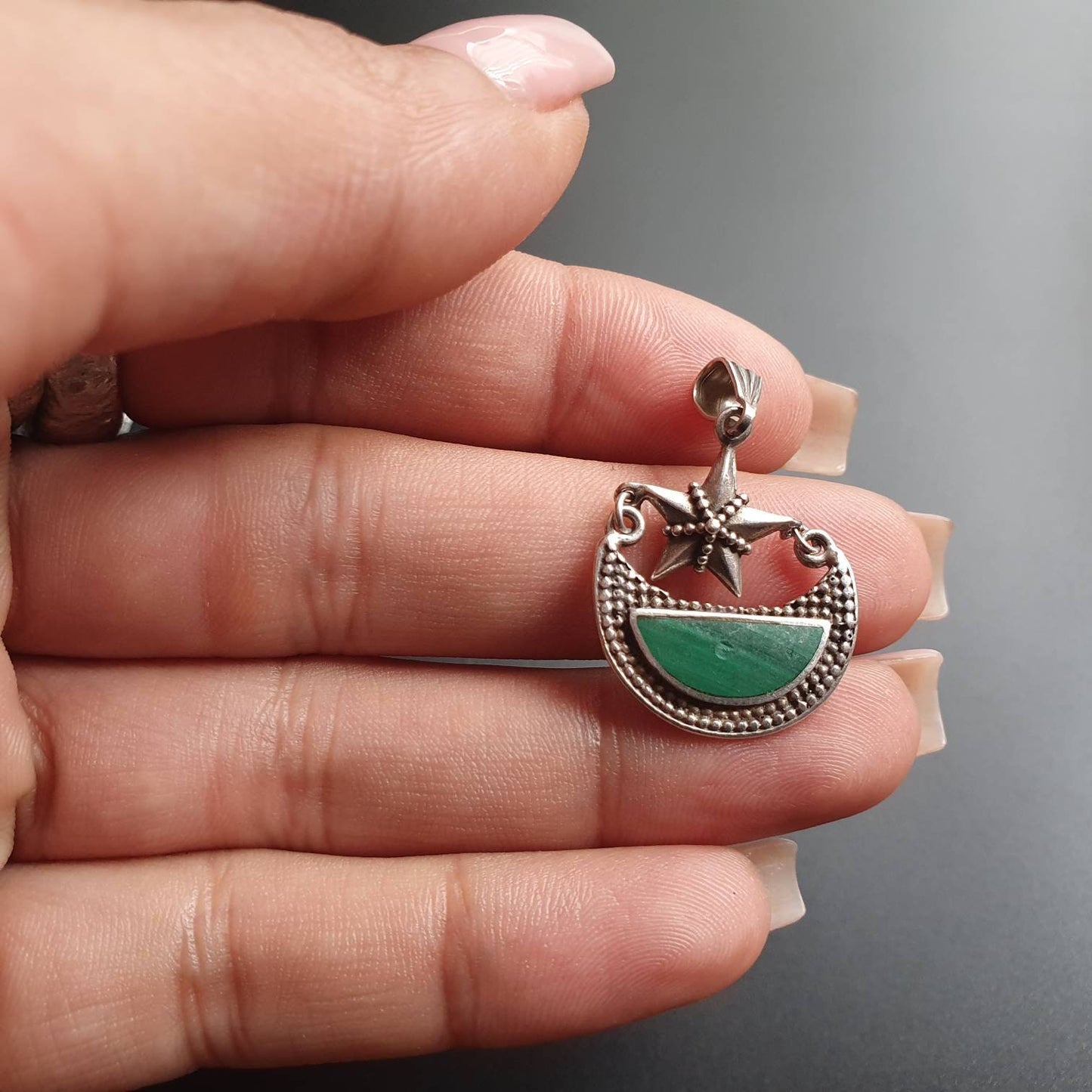 Moon star pendant, sterling silver pendant, astronomy,moon,star, malachite, pendant, necklace, gifts, statement,