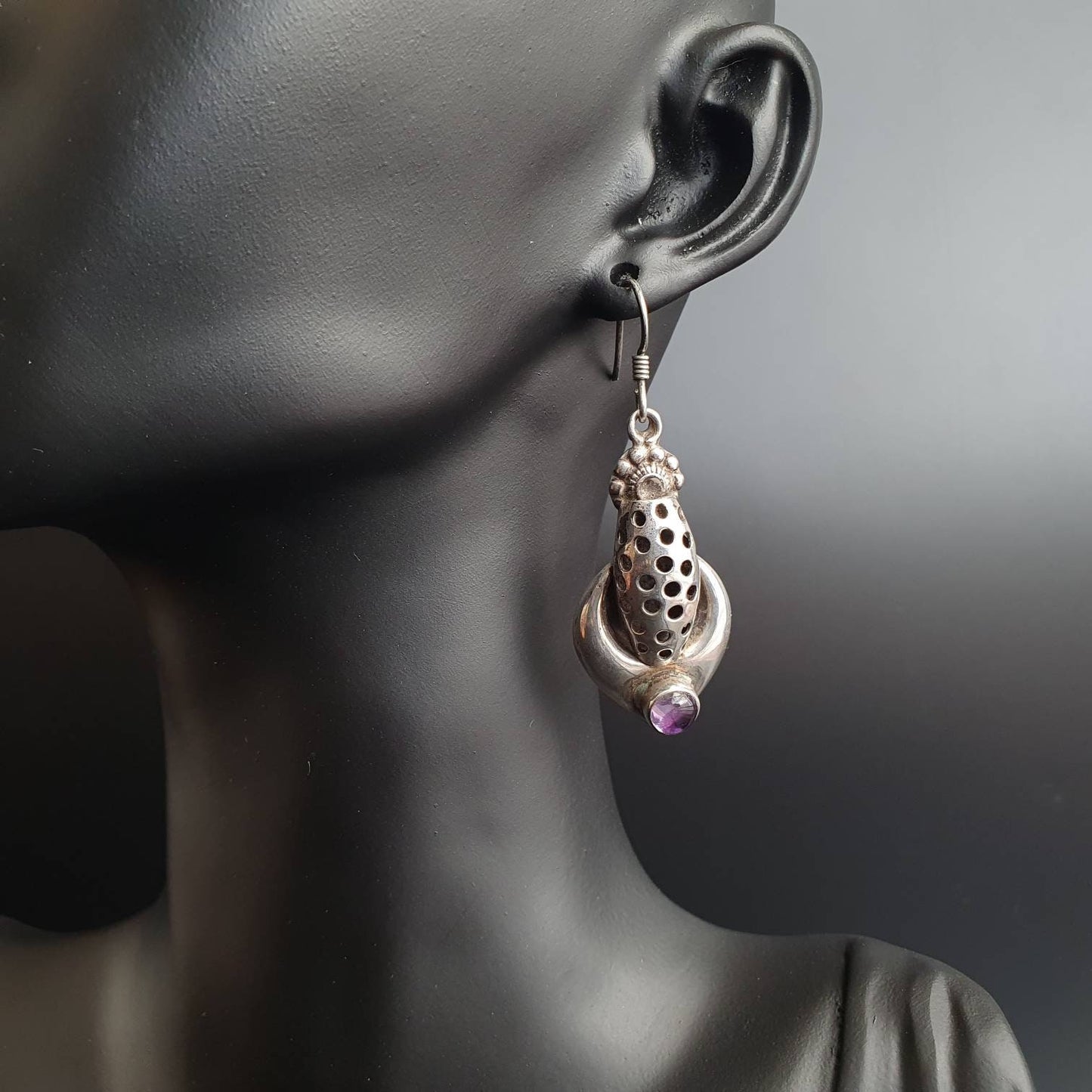 Vintage earrings, Amethyst earrings, silver earrings, statement earrings, Victorian earrings,