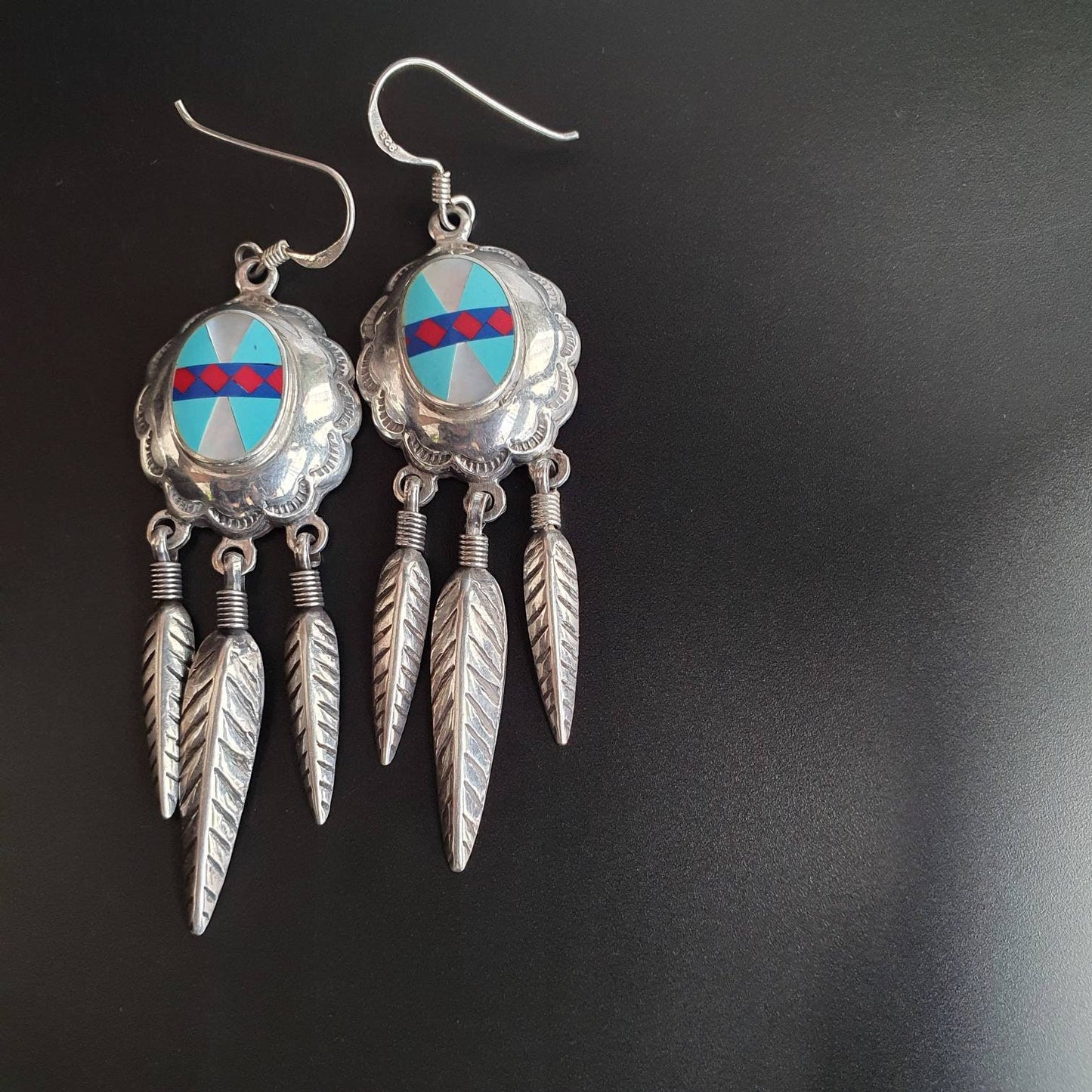Najavo earrings, mosaic earrings, southwestern jewelry, silver collection, limited edition, bespoke earrings, sterling silver earrings,925