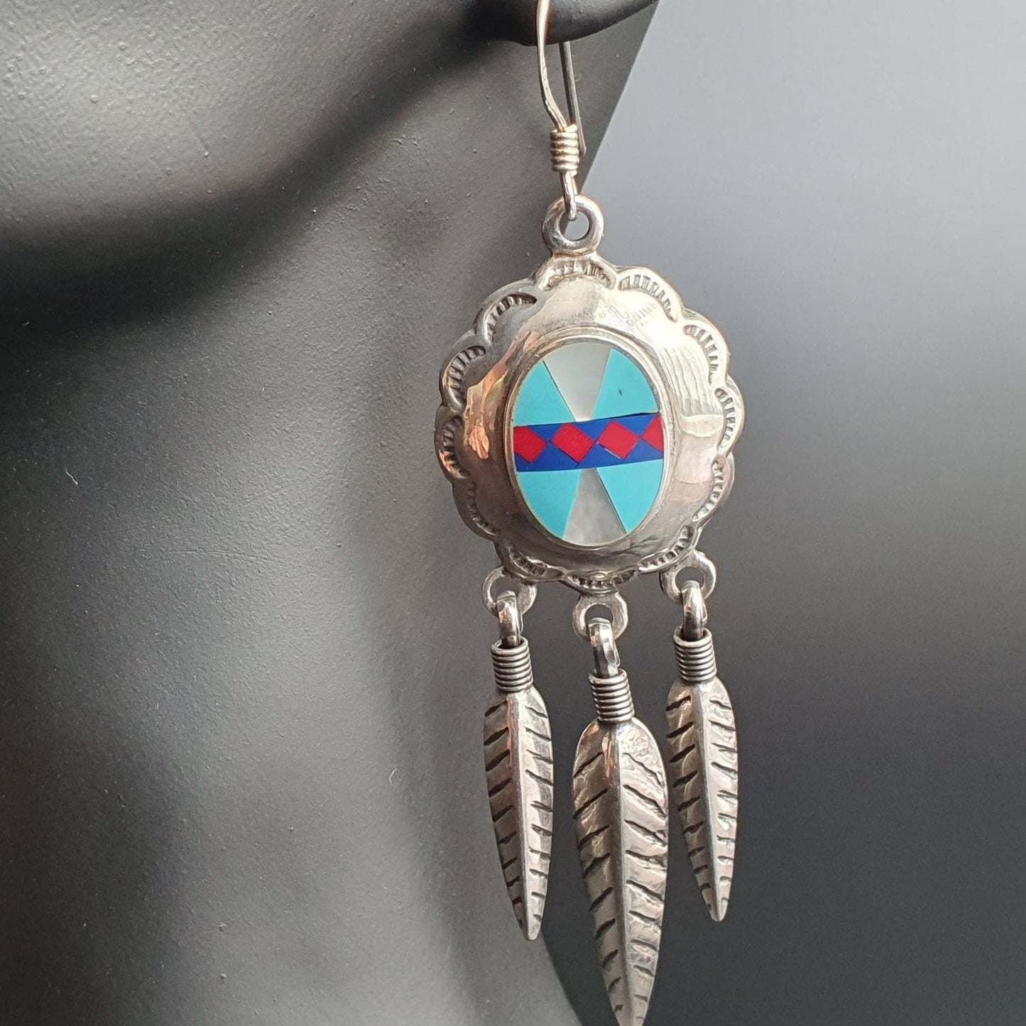 Najavo earrings, mosaic earrings, southwestern jewelry, silver collection, limited edition, bespoke earrings, sterling silver earrings,925