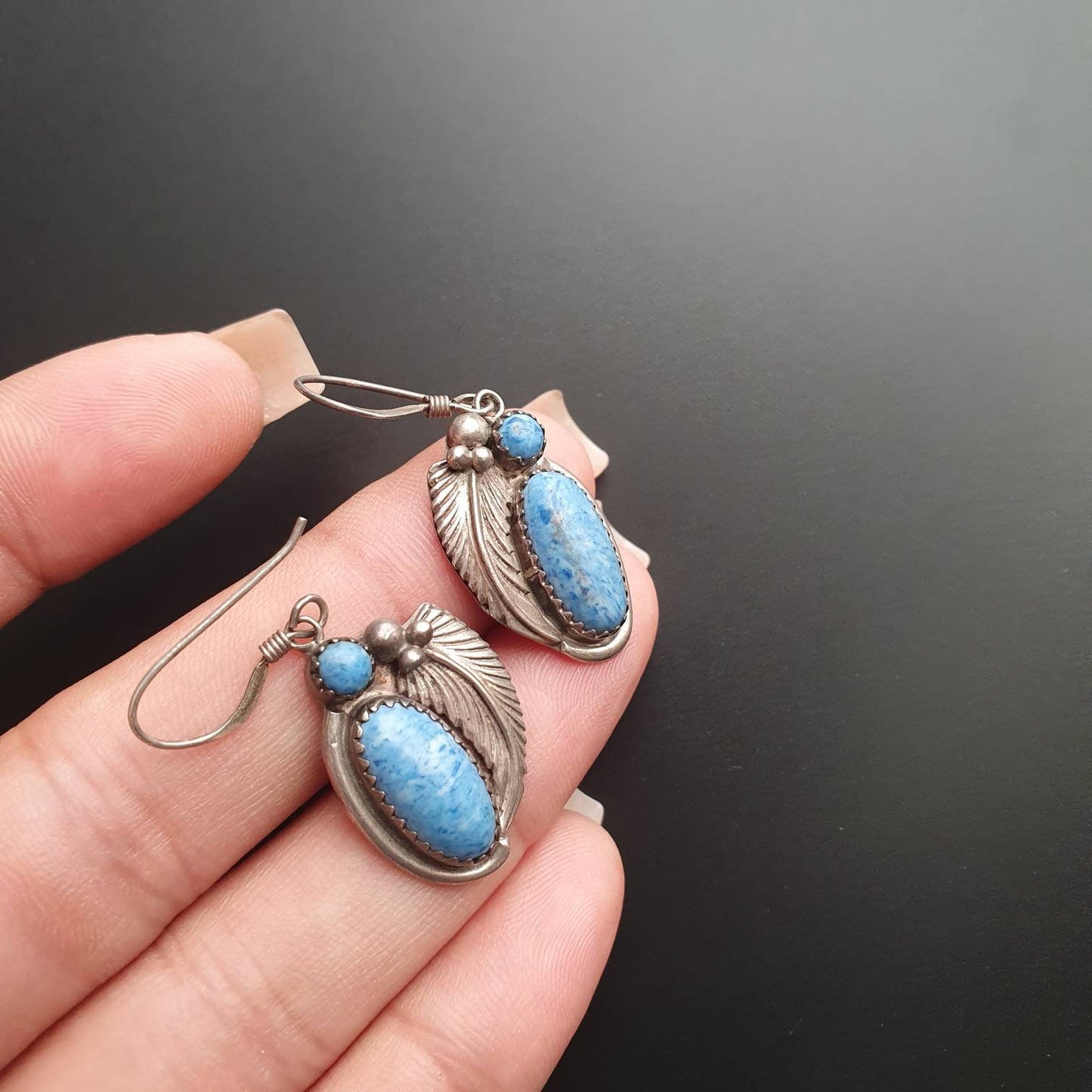 Navajo,Native American, Sterling Silver,Turquoise Earrings. Leaf and hogan, dangle earrings, gifts, unique, rare, 925,silver, earrings,