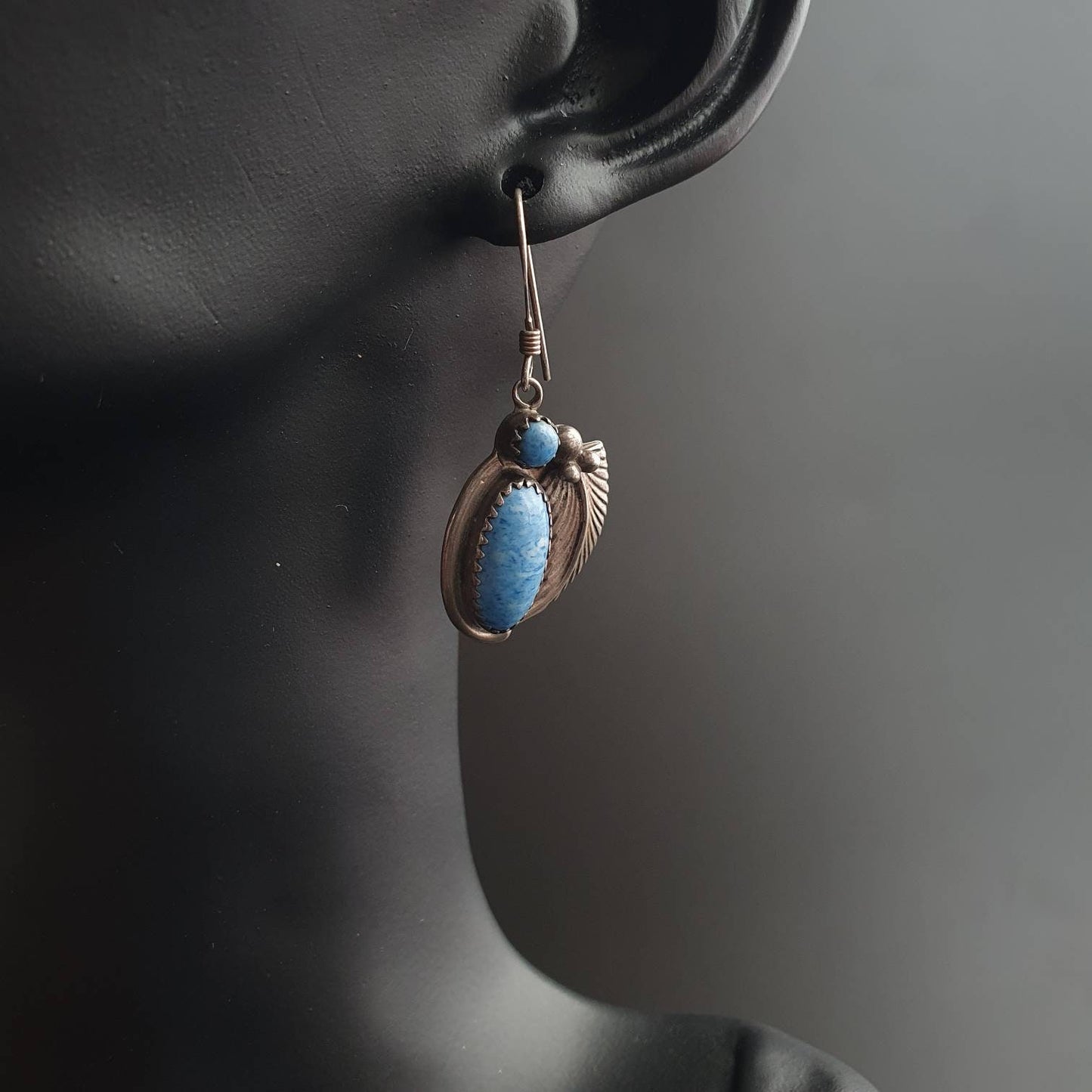 Navajo,Native American, Sterling Silver,Turquoise Earrings. Leaf and hogan, dangle earrings, gifts, unique, rare, 925,silver, earrings,