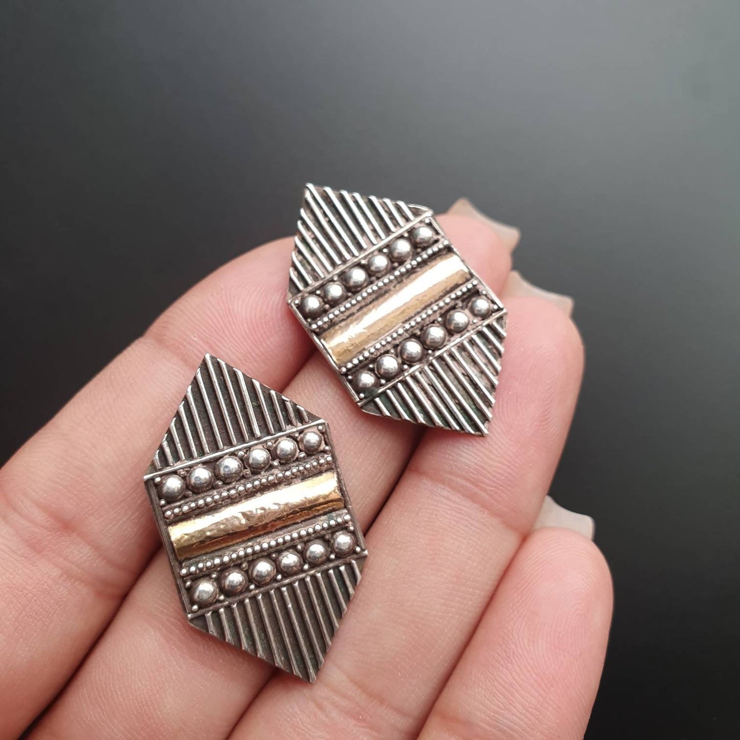 Vintage earrings, stud earrings, pierced ears, Aztec, sterling , tribal, unique,handmade ,elegant and classic, affordable gifts,stylish 925