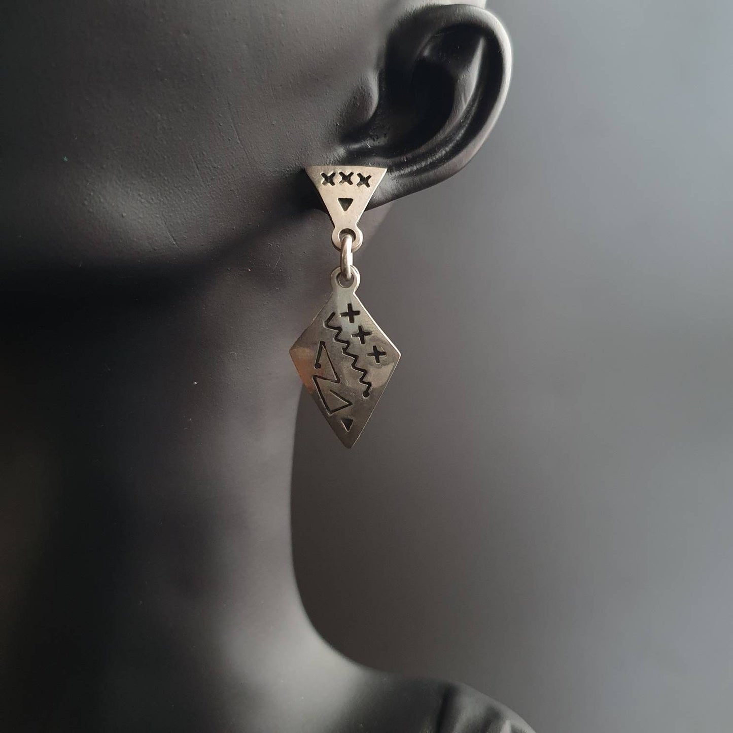 Earrings, sterling silver earrings, unique jewelry, handmade vintage jewelry, Aztec earrings, tribal jewelry, gifts, unisex,