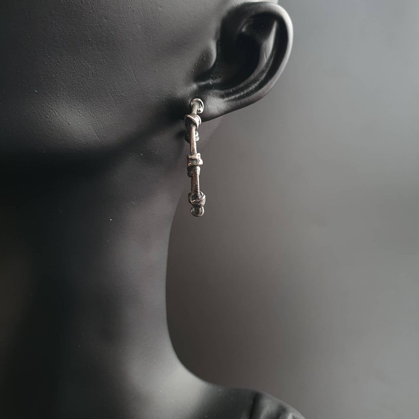 Knot hoop earrings, Round hoop earrings, dangle hoop earrings, barbed wire effect,handmade sterling silver earrings, gift ideas,