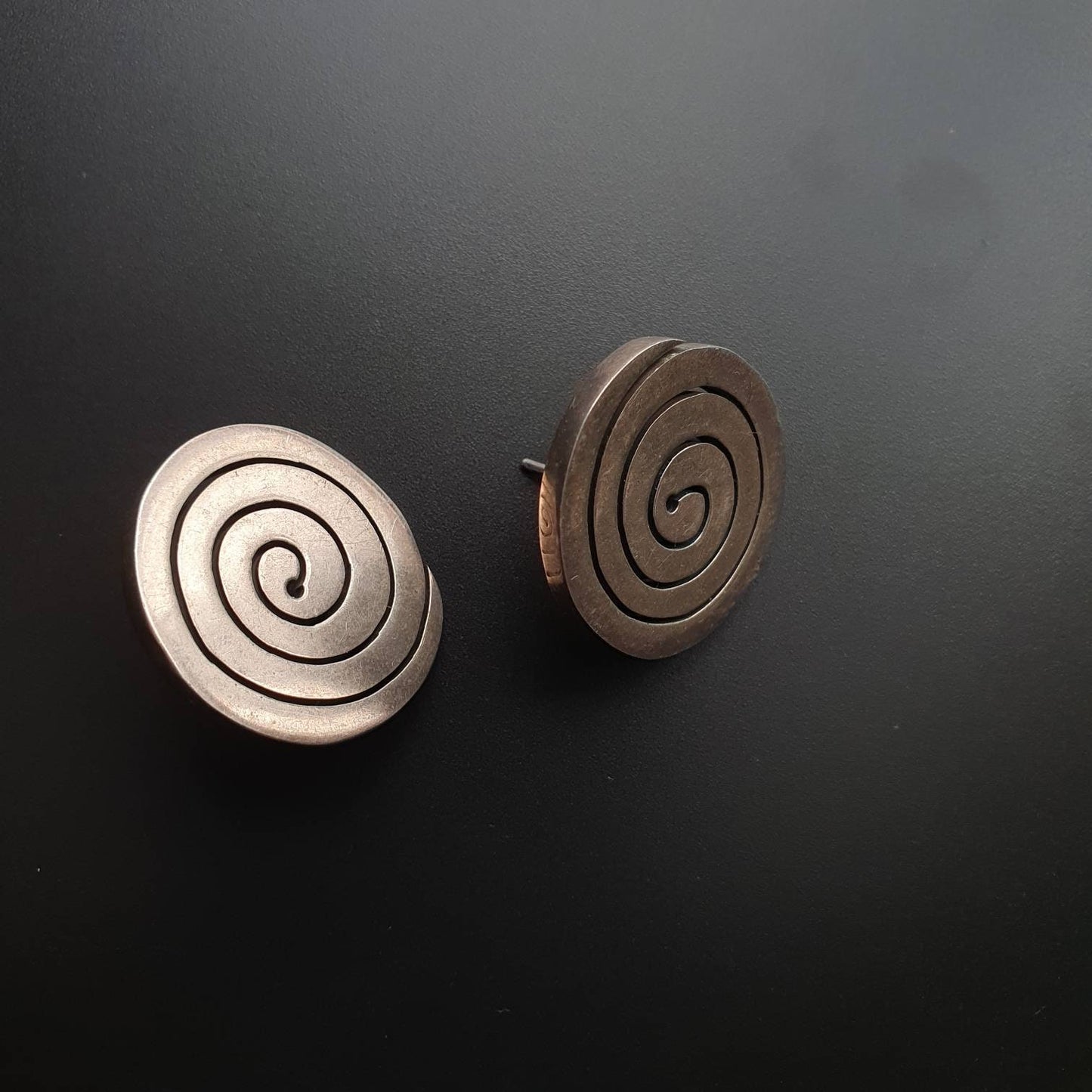 Silver Earrings, Sterling Silver Statement Earrings, Spiral Earrings, Studs Statement, Modernist Abstract Circle Round Jewellery, Street way