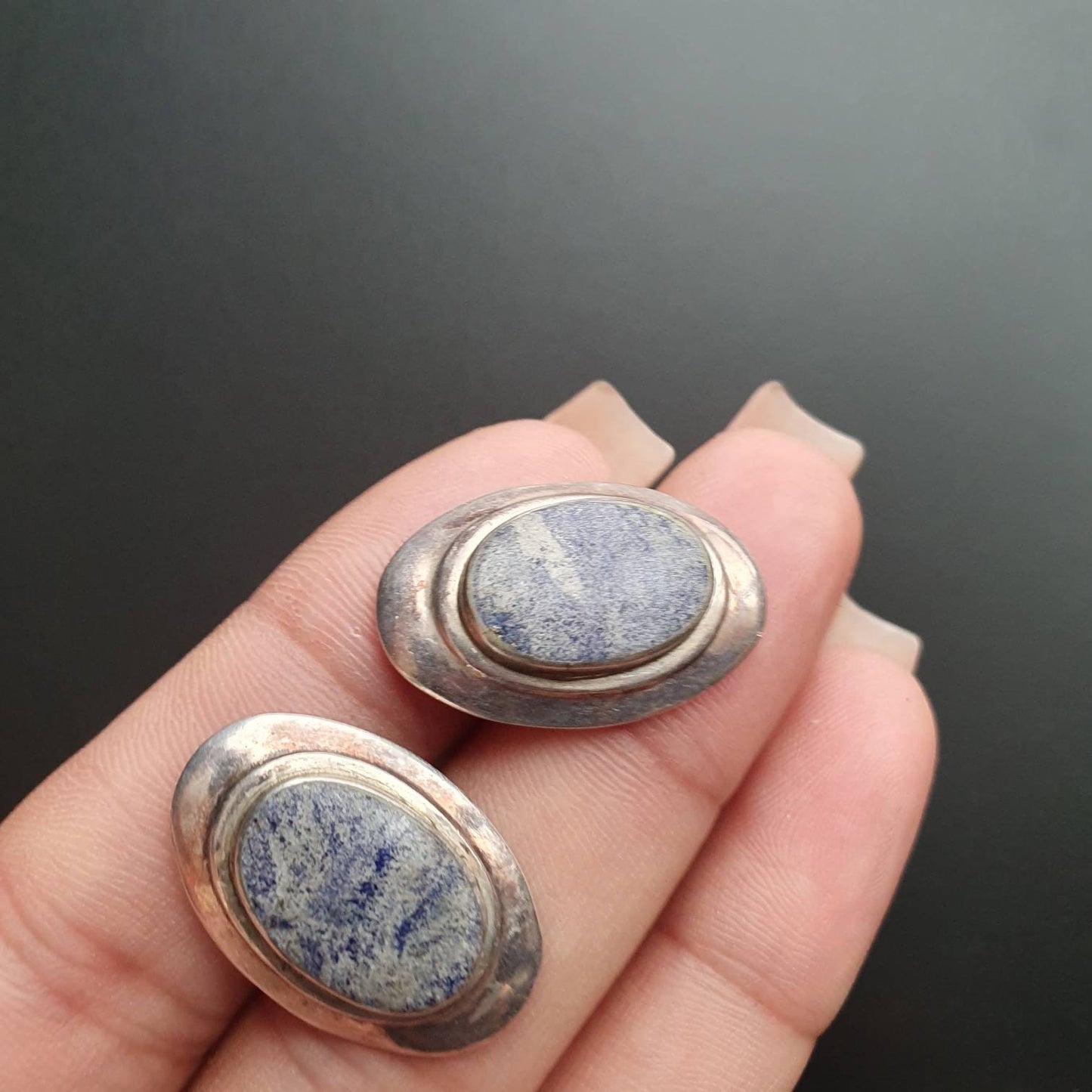 Stud earrings, Lapis gemstone, sterling silver, oval,vintage jewelry, unique,gifts,classical, Victorian, dainty jewellery,handmade jewelry