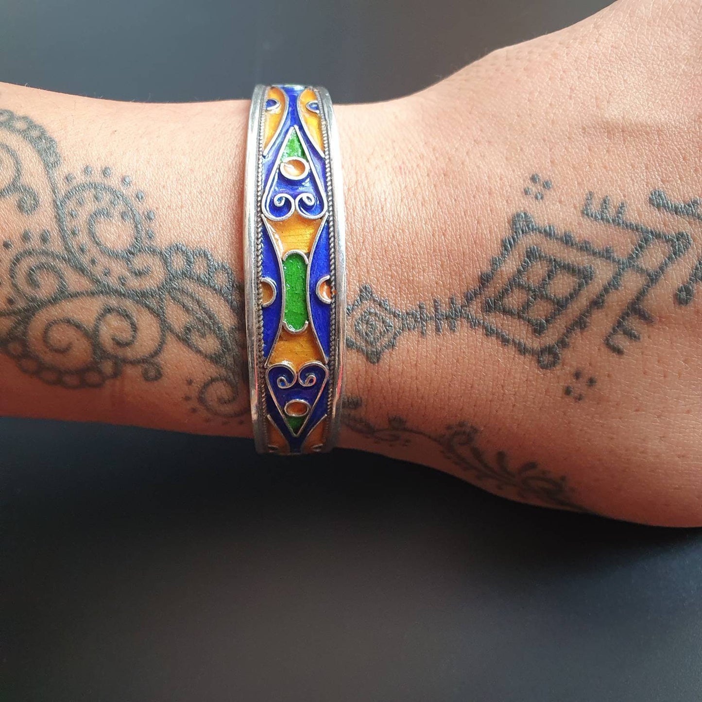 Cuff bracelet,cuff,bangle,cuff bangle, adjustable bangle,Moroccan, ethnic, tribal, enamel, multi coloured, jewellery, sterling silver