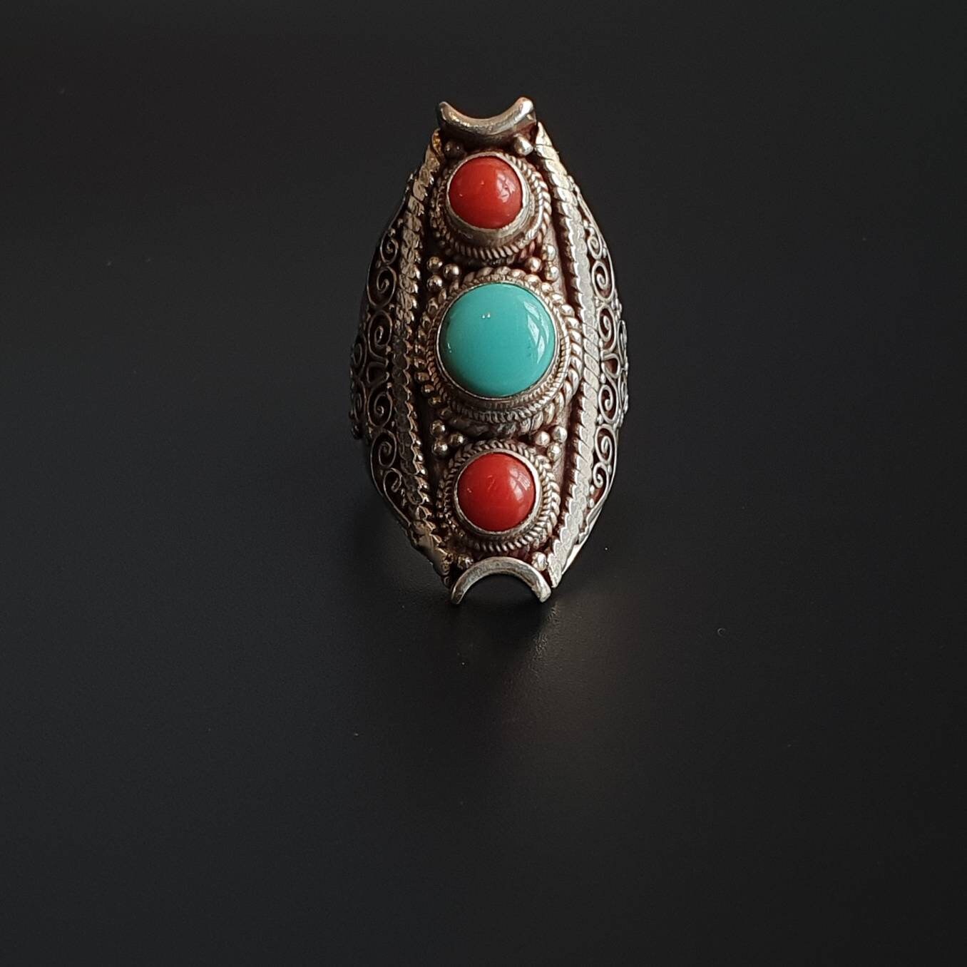 Ring, Ethnic, Tribal, Vintage, Handmade, Unique, Antique, Jewellery, Sterling Silver ring, Statement Ring,Multi Stone ring,Gifts